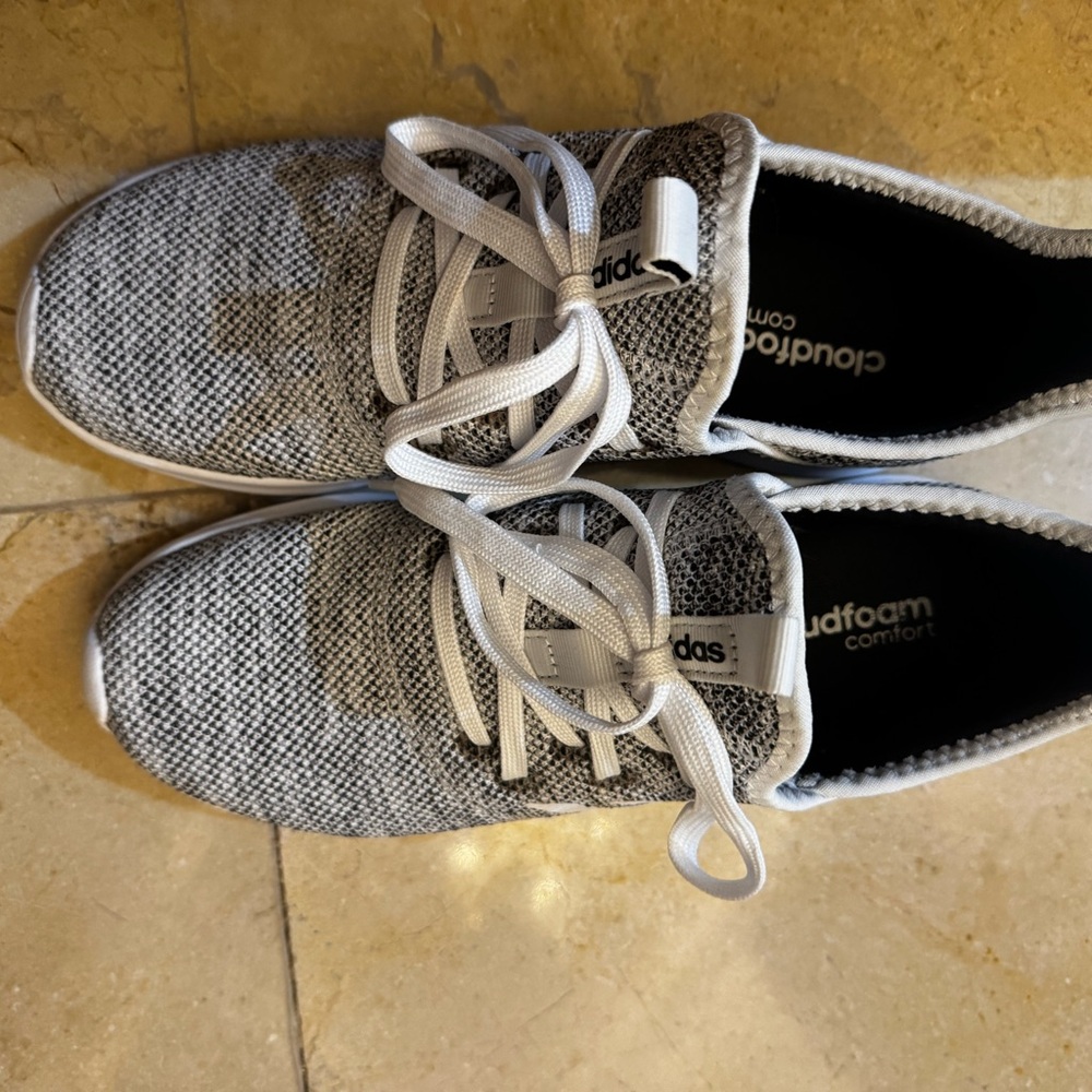 adidas Gray and White Knit Cloudfoam Sneakers